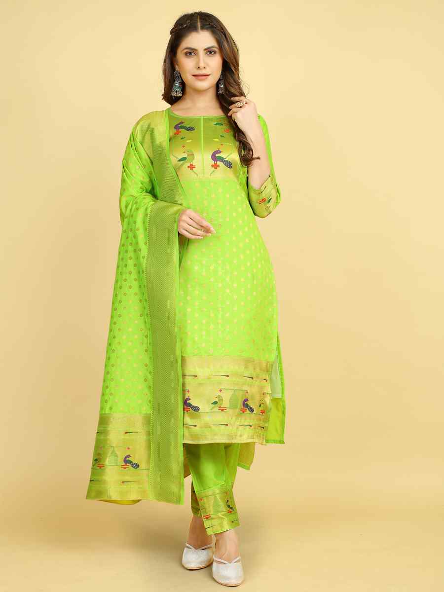 Light Green Soft Silk Handwoven Casual Festival Pant Salwar Kameez