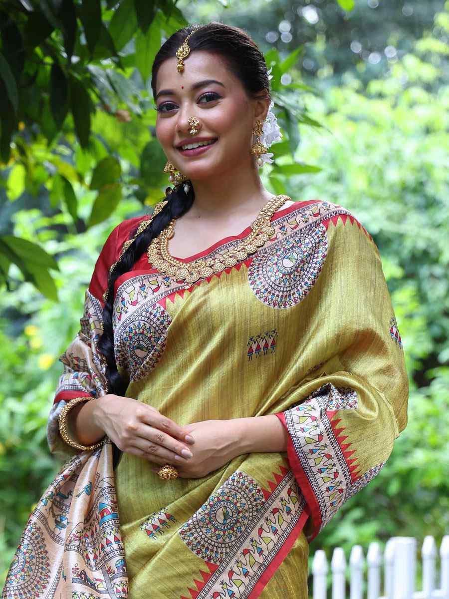 Light Green Soft Tussar Silk Printed Casual Reception Festival Wedding Fancy Heavy Border Saree