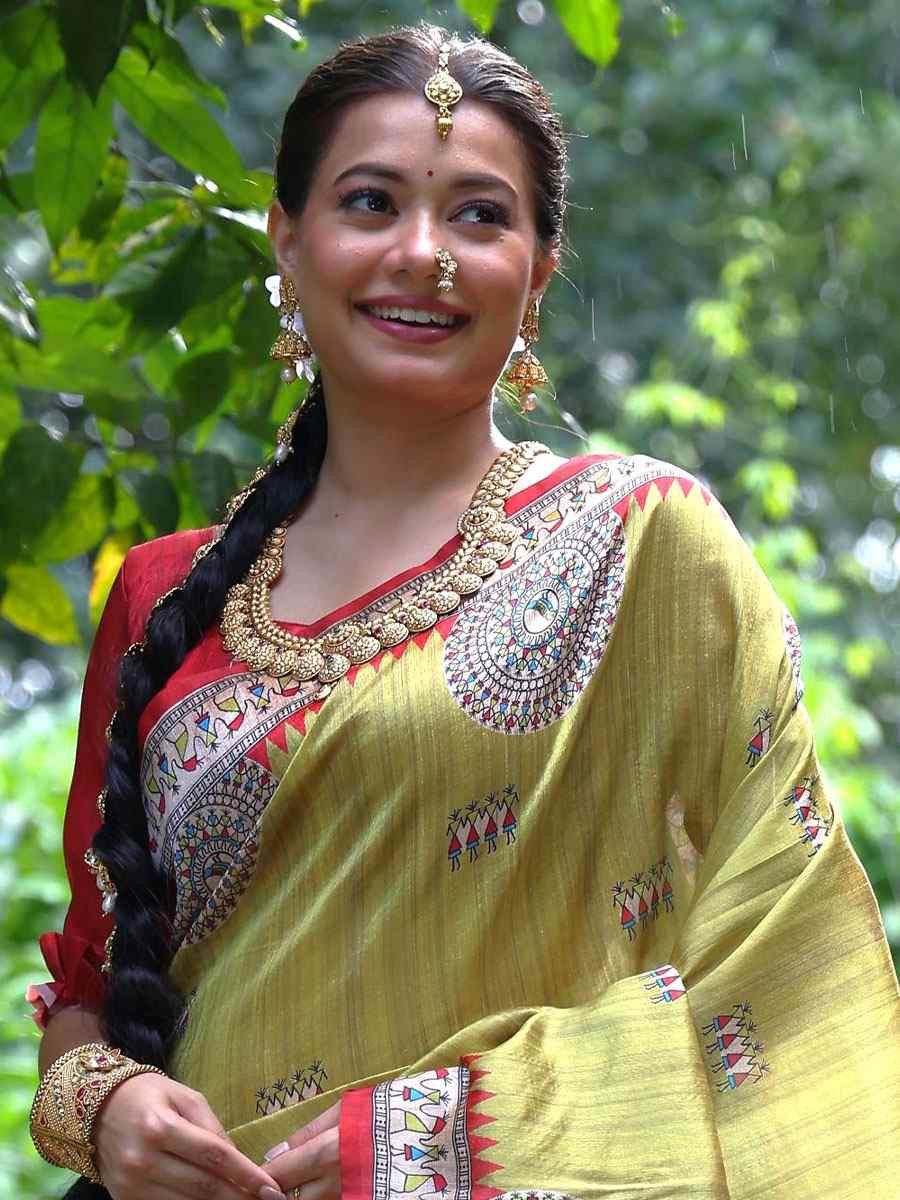 Light Green Soft Tussar Silk Printed Casual Reception Festival Wedding Fancy Heavy Border Saree