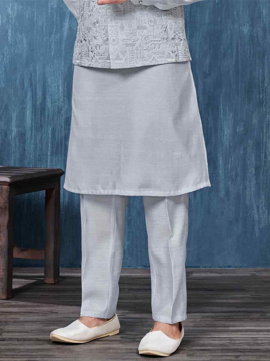 Light Grey Art Banarasi Silk Woven Festival Wedding Kurta