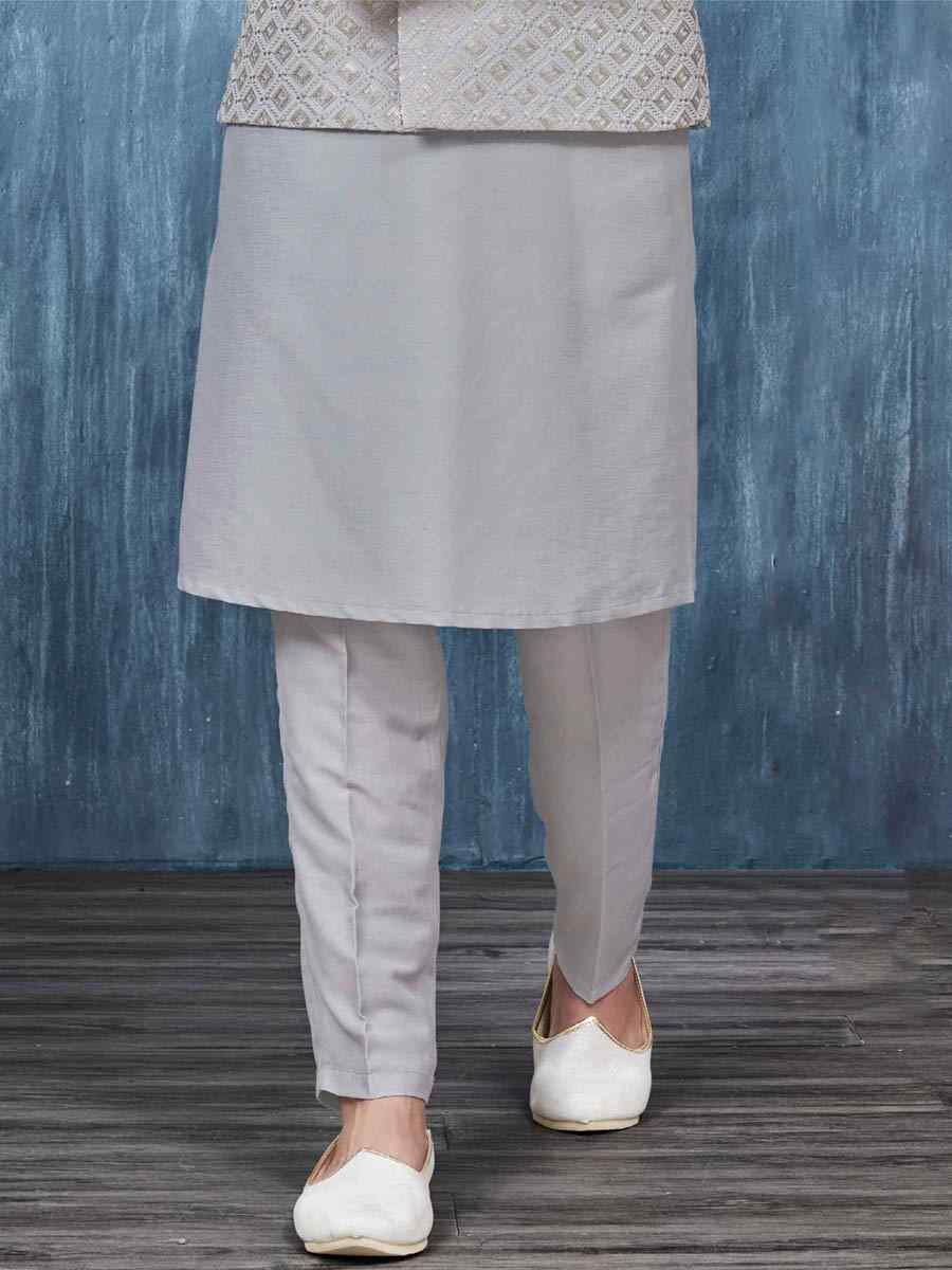 Light Grey Art Banarasi Silk Woven Festival Wedding Kurta