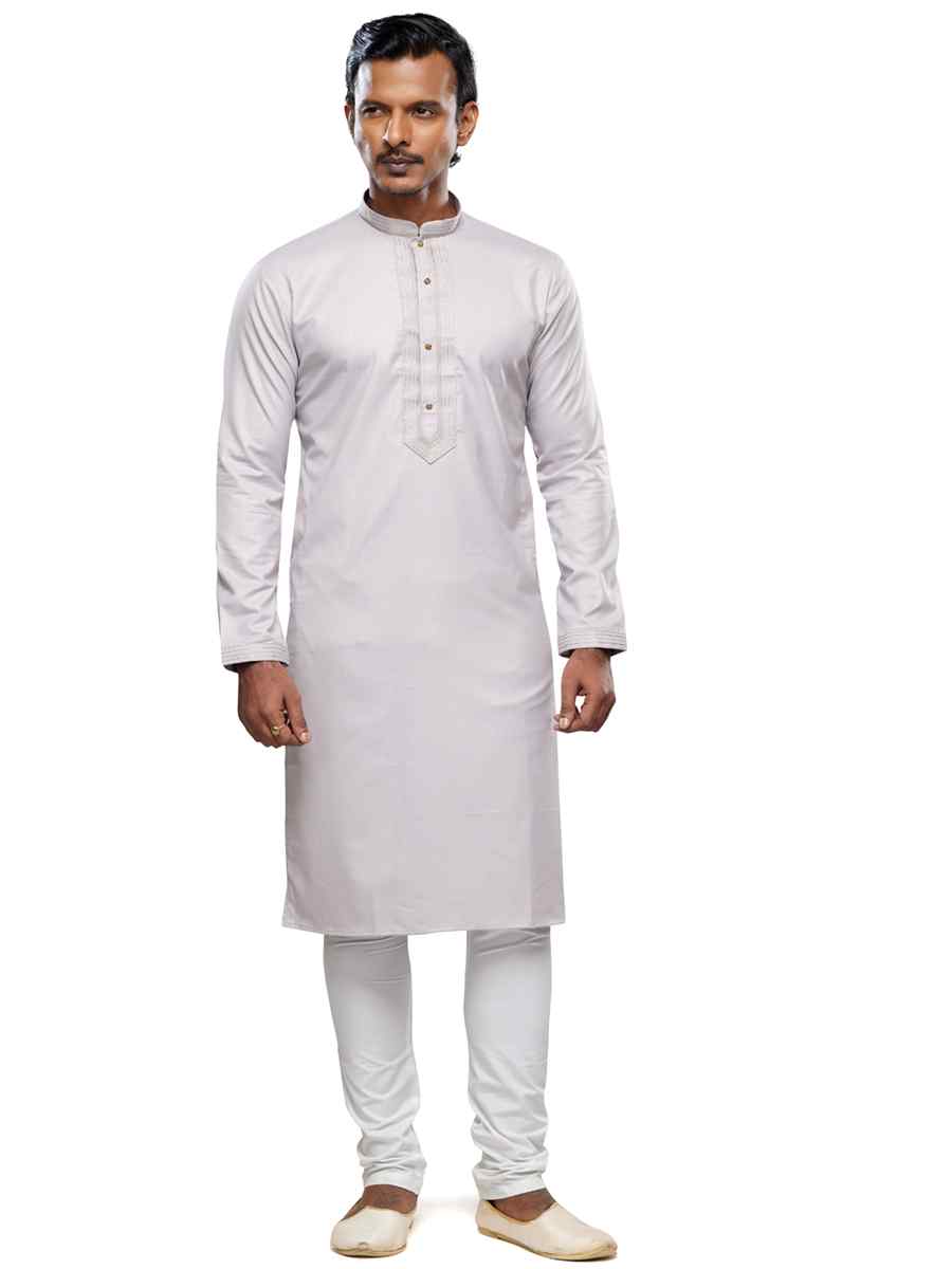 Light Grey Art Silk Printed Festival Casual Kurta