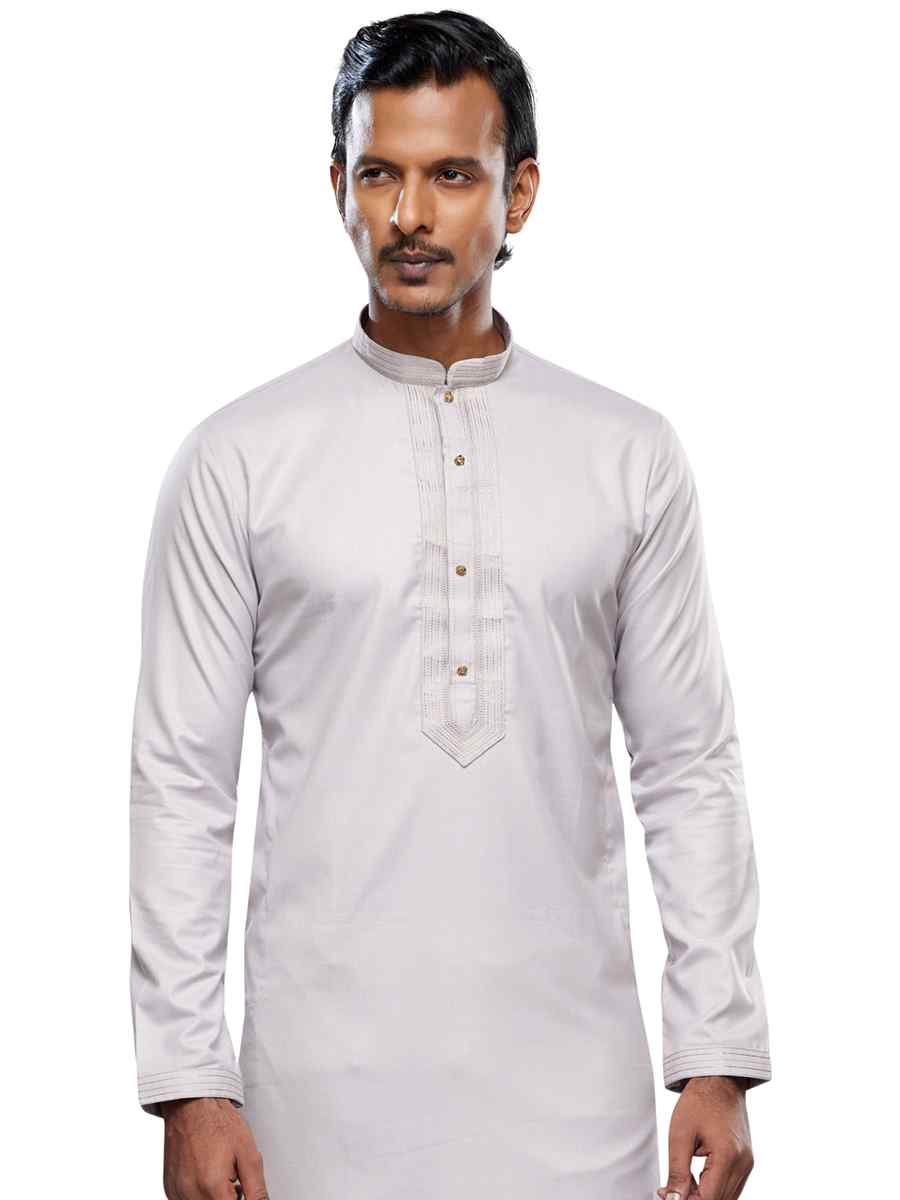 Light Grey Art Silk Printed Festival Casual Kurta