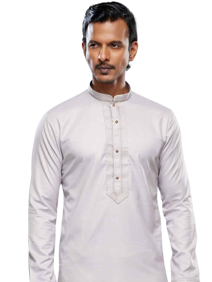 Light Grey Art Silk Printed Festival Casual Kurta