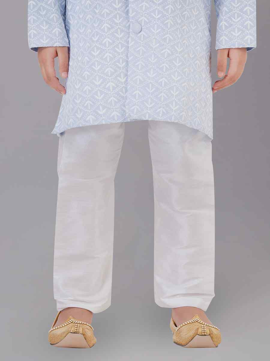 Light Grey Cotton Silk Embroidered Festival Traditional Kurta Pyjama Boys Wear