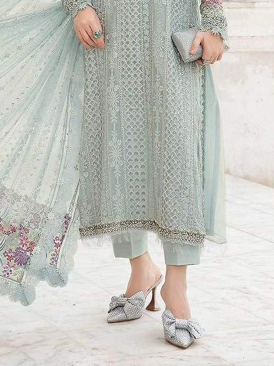 Light Grey Georgette Embroidery Zari Wedding Party Festival Casual Pant Salwar Kameez