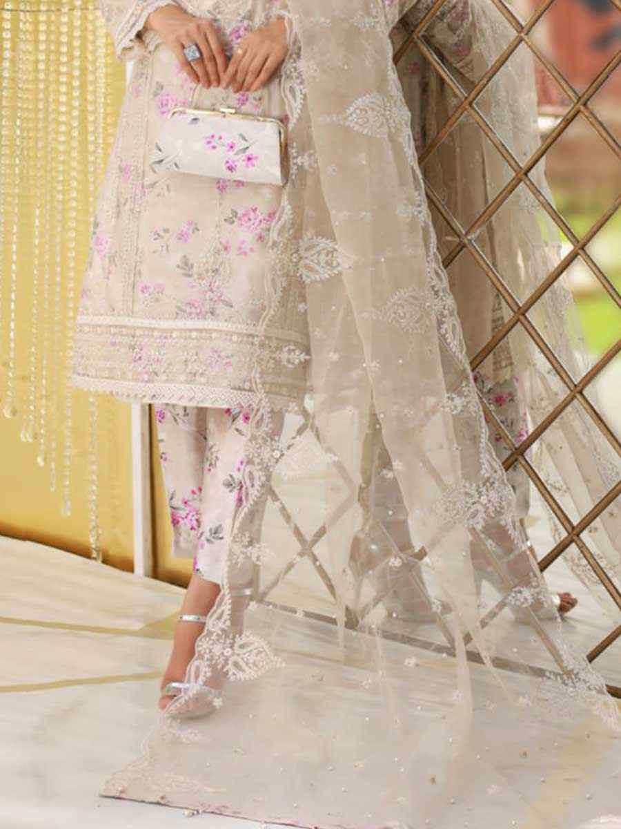 Light Grey Heavy Organza Silk Embroidered Festival Wedding Pant Salwar Kameez