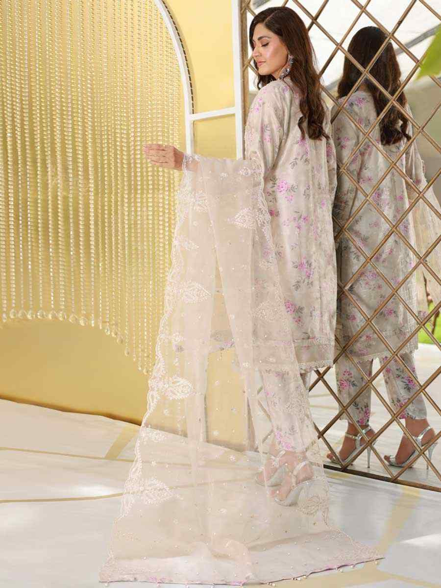 Light Grey Heavy Organza Silk Embroidered Festival Wedding Pant Salwar Kameez