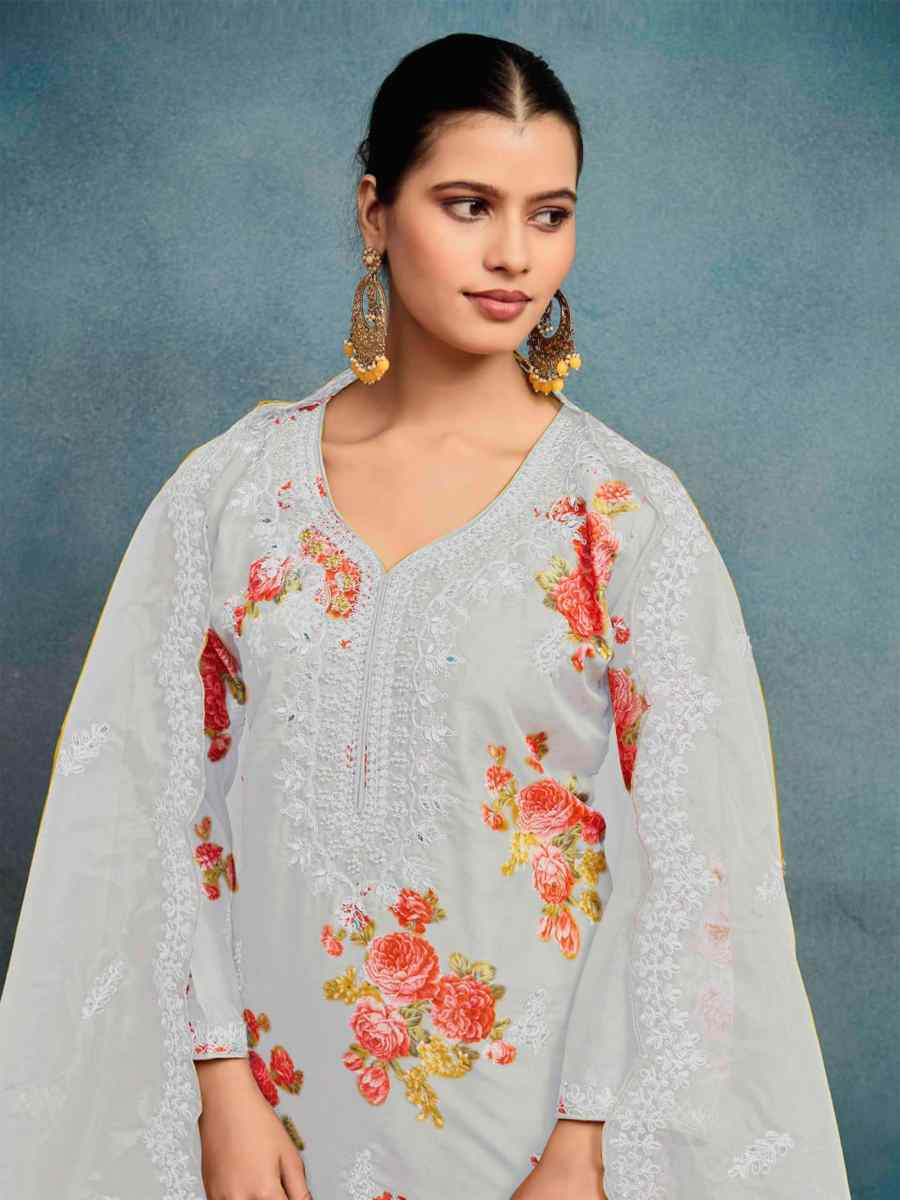 Light Grey Heavy Tebby Silk Embroidered Festival Casual Ready Pant Salwar Kameez