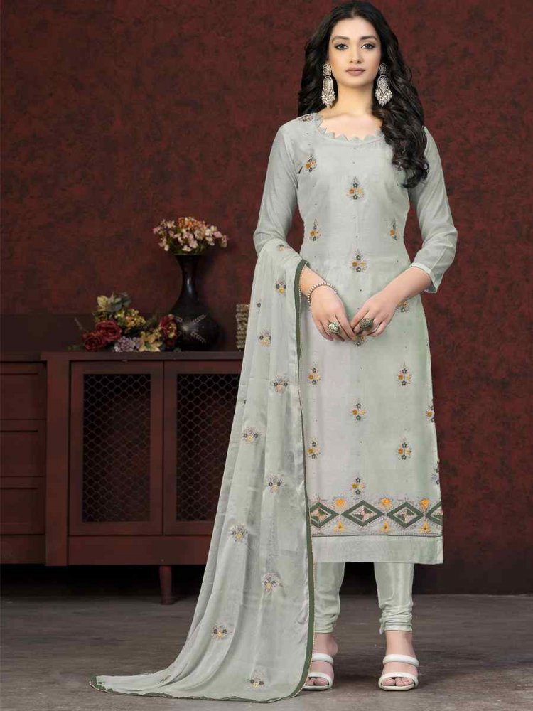 Light Grey Modal Chanderi Embroidered Casual Festival Pant Salwar Kameez