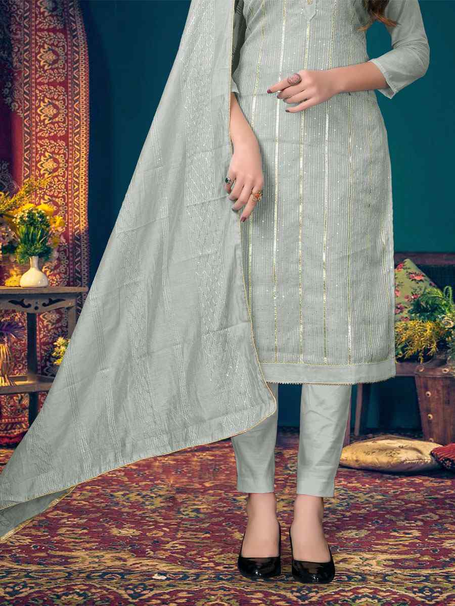 Light Grey Modal Chanderi Embroidered Wedding Festival Pant Salwar Kameez