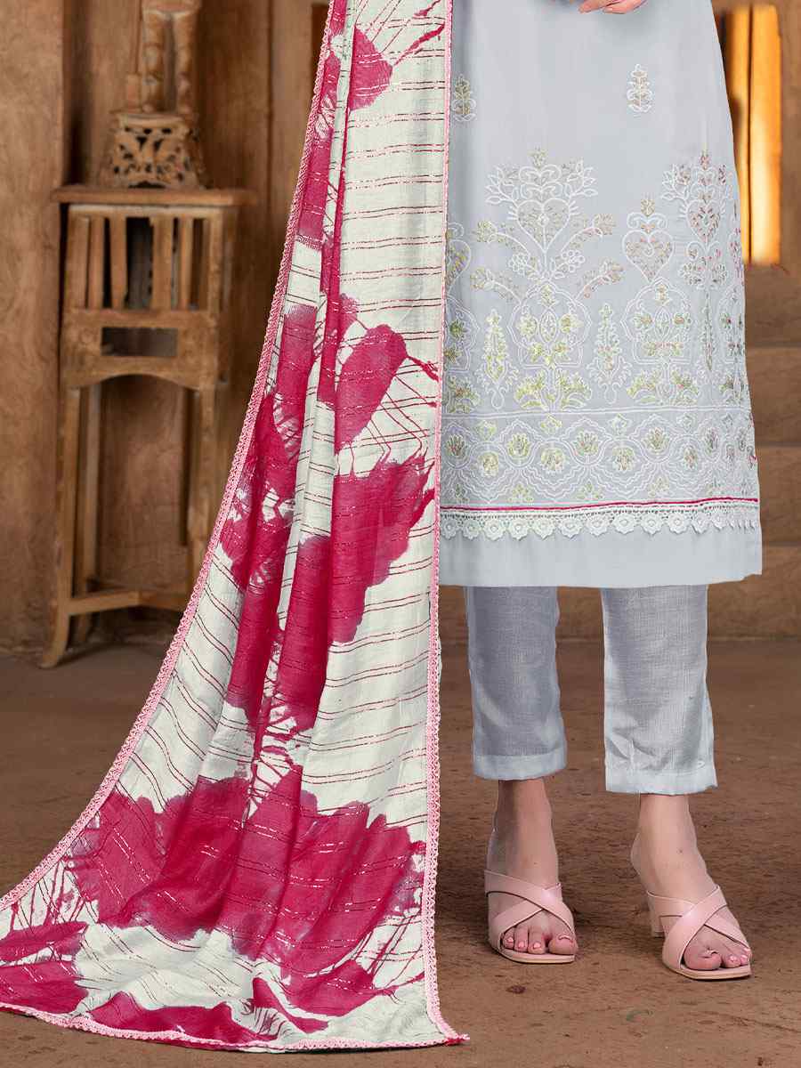 Light Grey Pure Cotton Printed Casual Festival Pant Salwar Kameez
