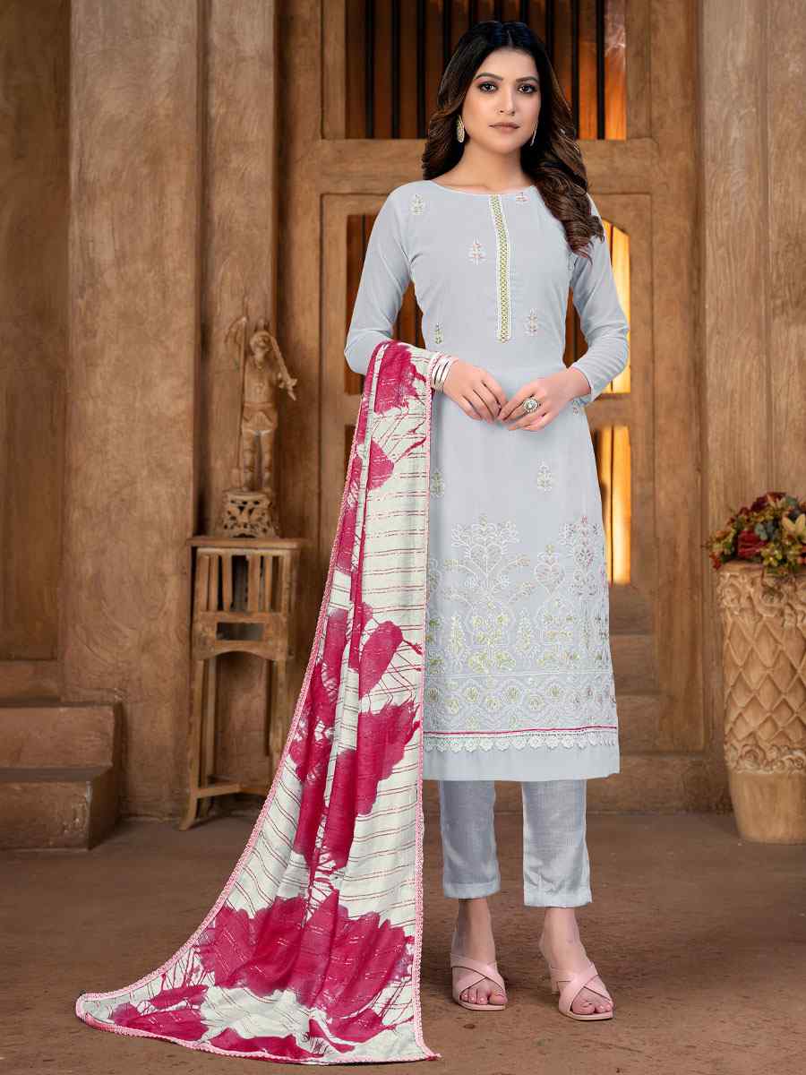 Light Grey Pure Cotton Printed Casual Festival Pant Salwar Kameez