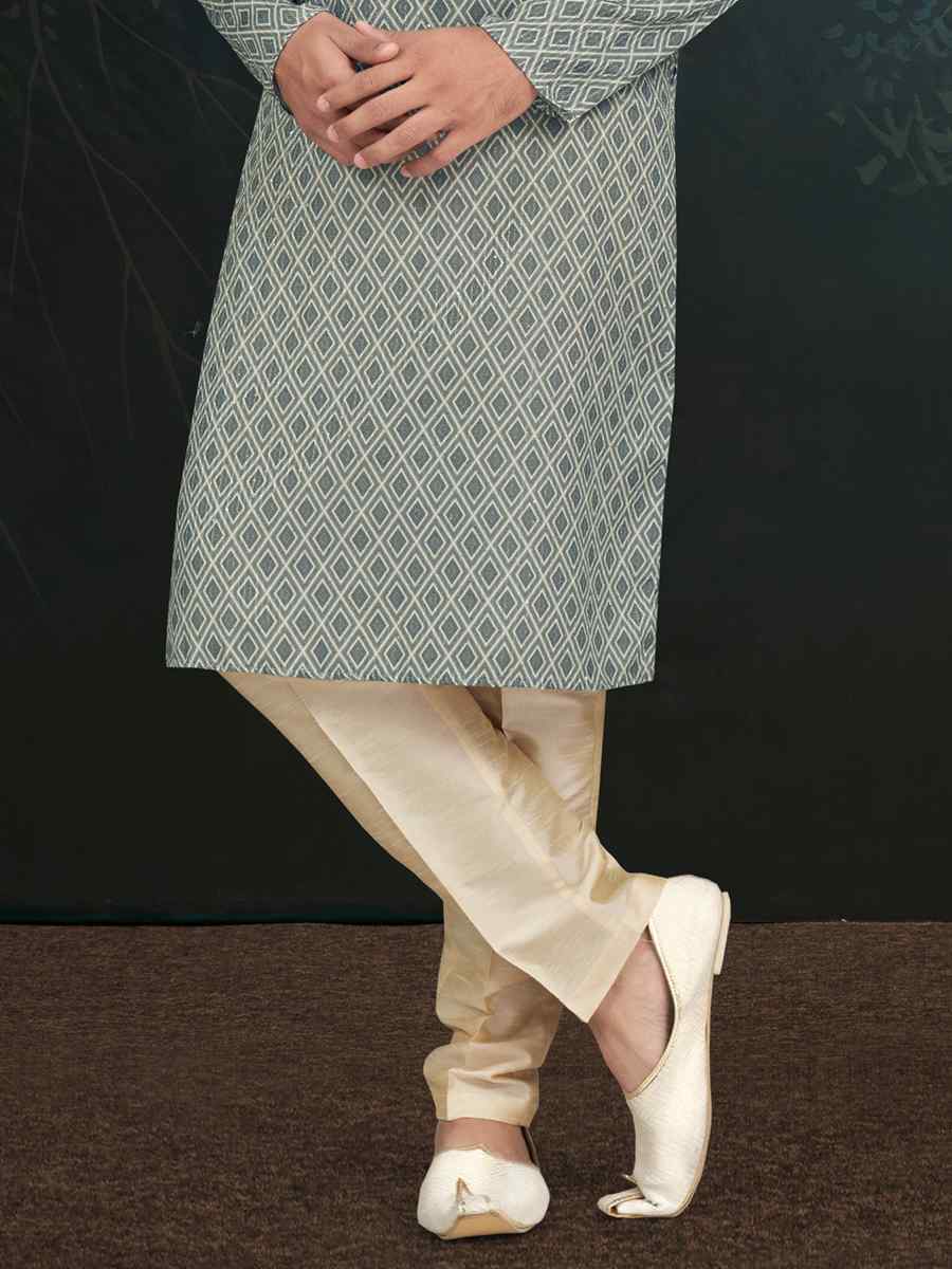 Light Grey Rayon Embroidered Festival Wedding Kurta