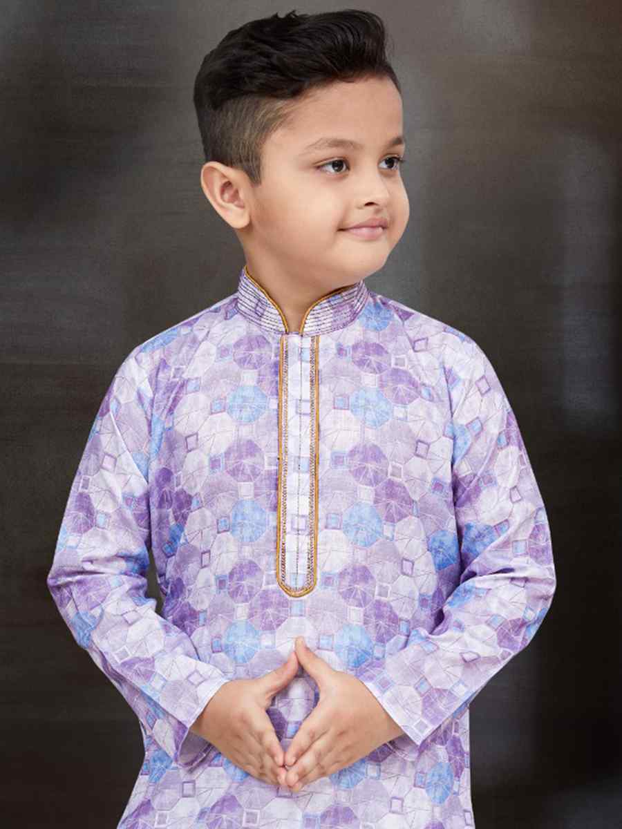 Light Lavender Cotton Printed Festival Traditional Kurta Pyjama Boys Wear