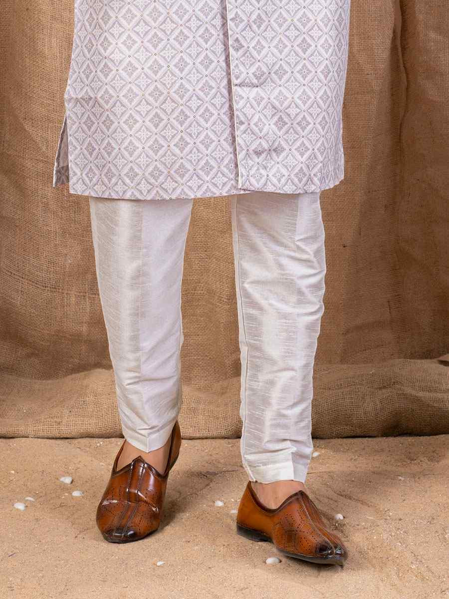 Light Lavender Printed Cotton Silk Embroidery Festival Wedding Party Mens Kurta