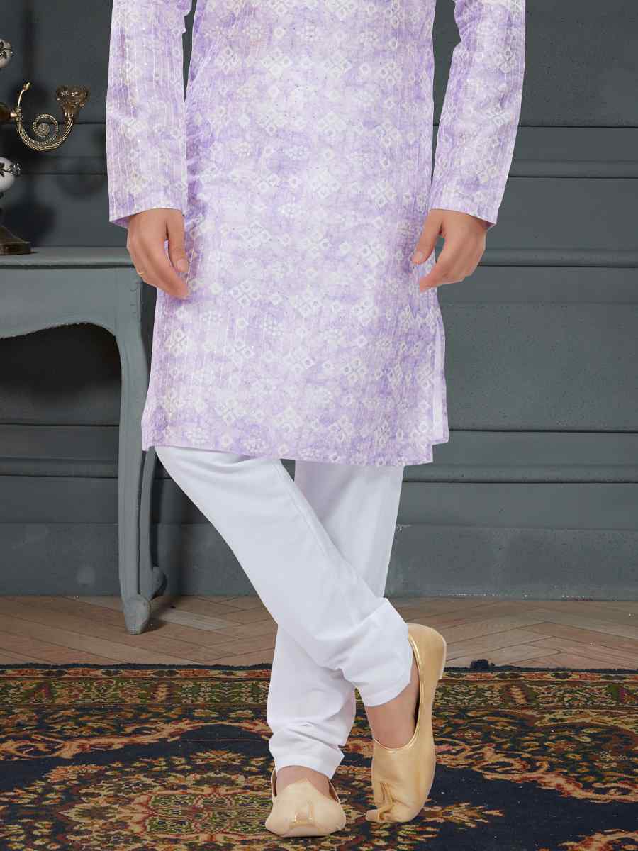 Light Lavender Silk Printed Festival Party Kurta