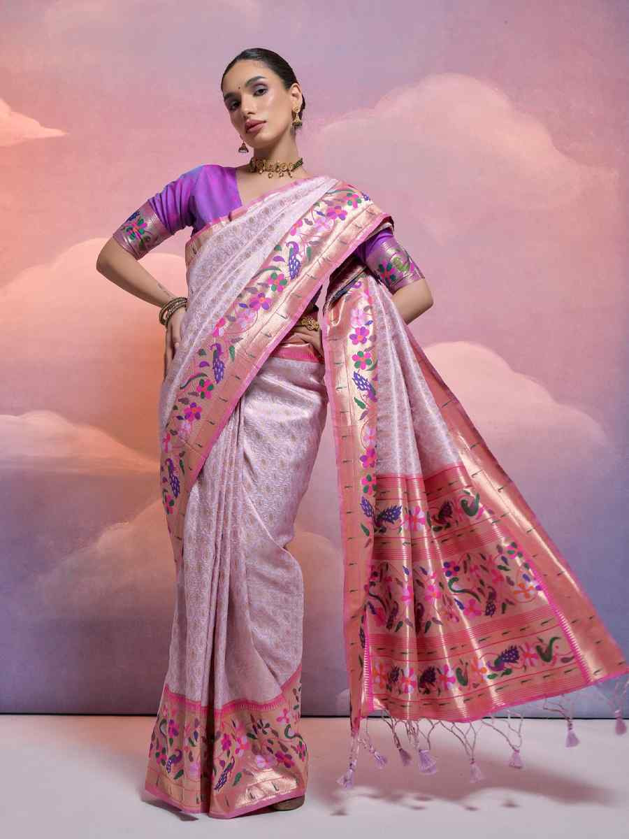 Light Lavender Soft Banarasi Silk Kanjivaram Party Bridal Reception Festival Wedding Fancy Heavy Border Saree
