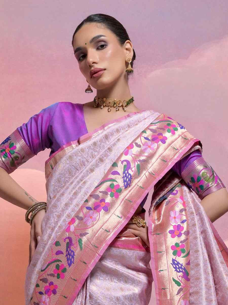 Light Lavender Soft Banarasi Silk Kanjivaram Party Bridal Reception Festival Wedding Fancy Heavy Border Saree