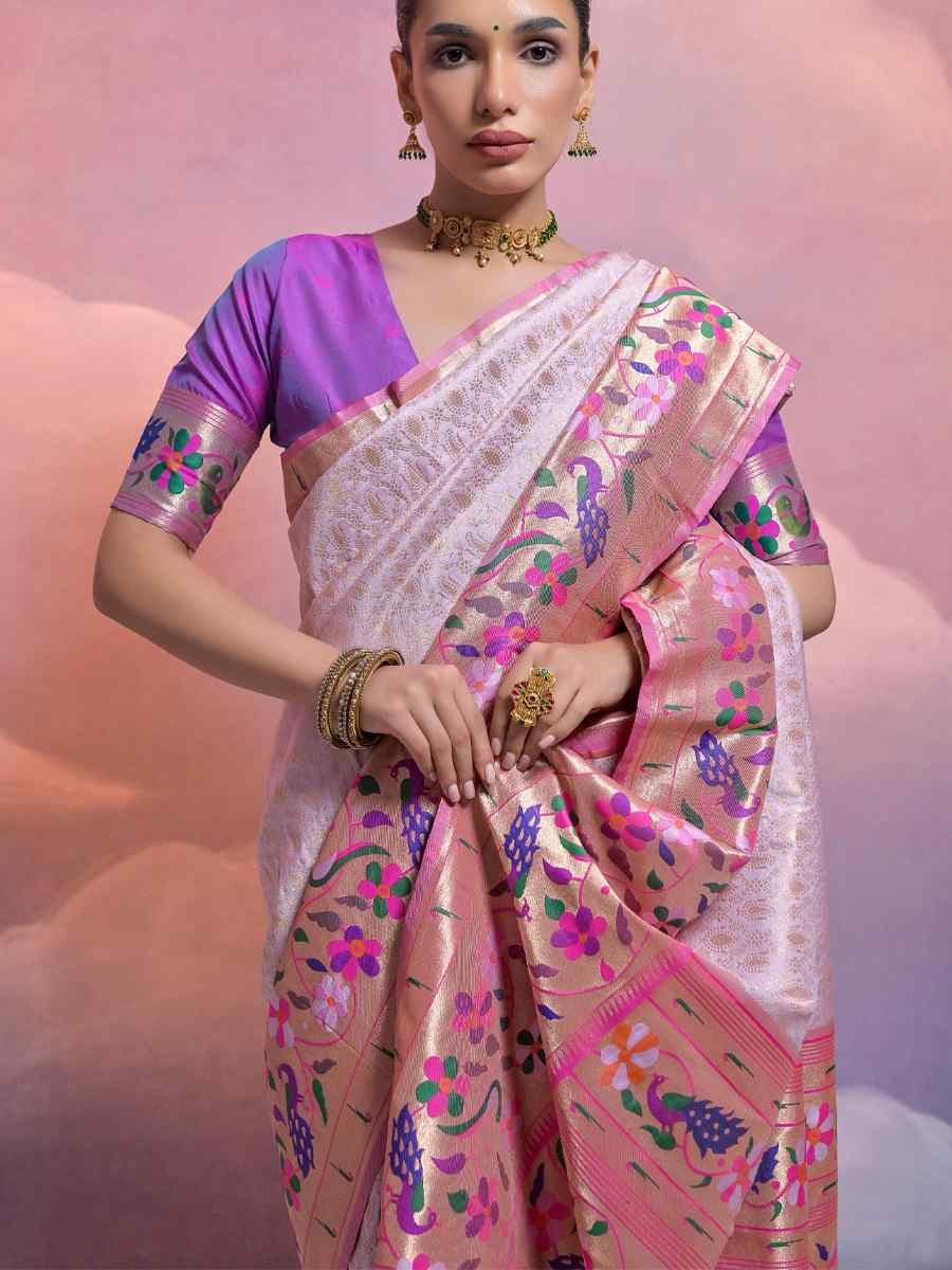 Light Lavender Soft Banarasi Silk Kanjivaram Party Bridal Reception Festival Wedding Fancy Heavy Border Saree