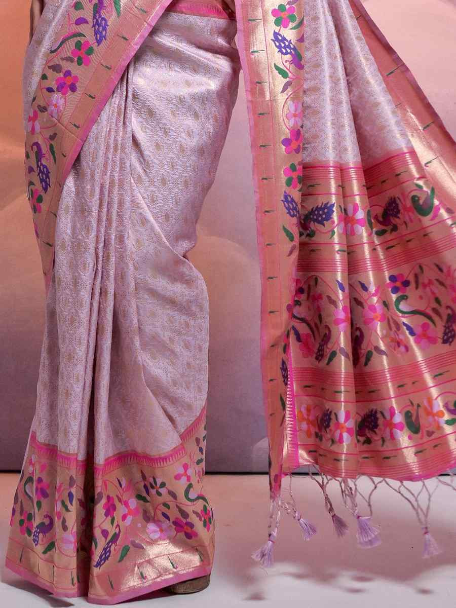 Light Lavender Soft Banarasi Silk Kanjivaram Party Bridal Reception Festival Wedding Fancy Heavy Border Saree