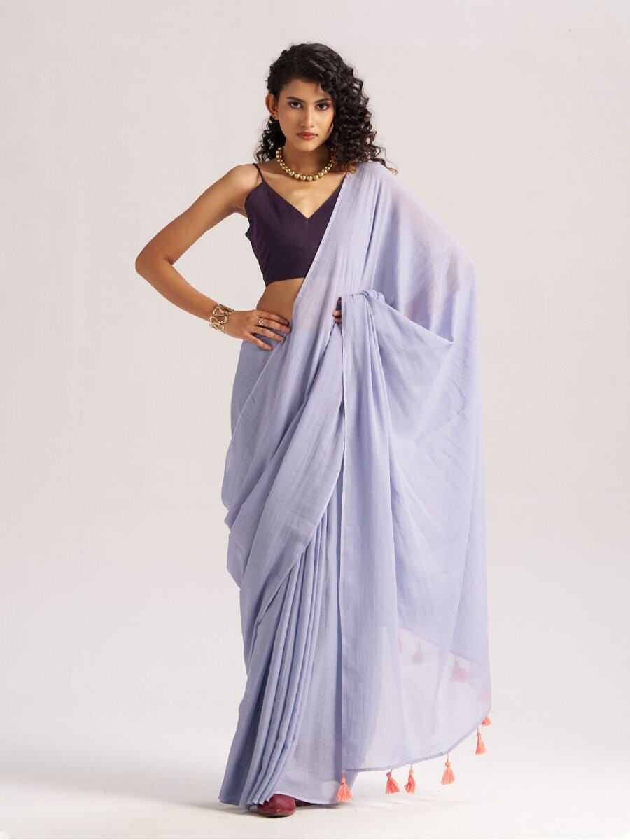 Light Lavender Viscose Plain Casual Party Festival Wedding Fancy Classic Style Sarees