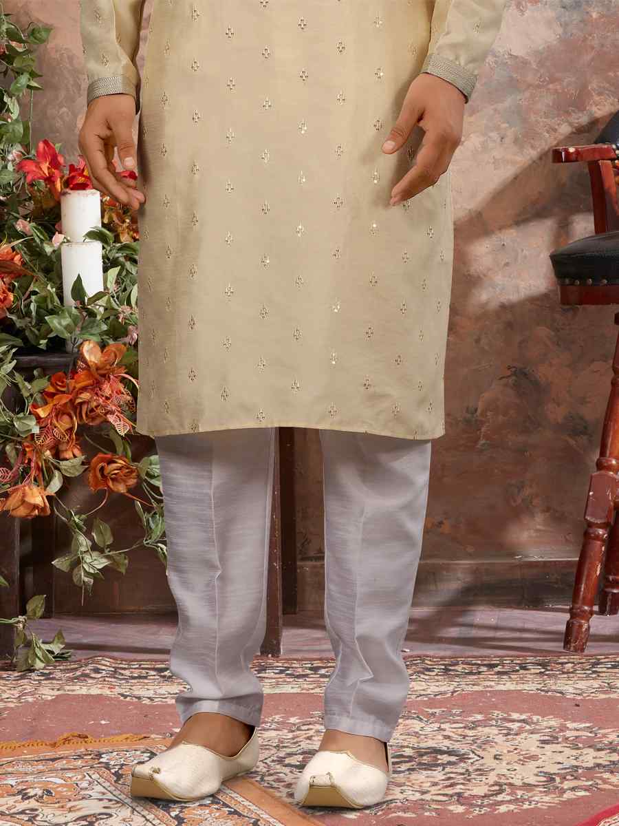 Light Lemon Silk Woven Festival Party Kurta