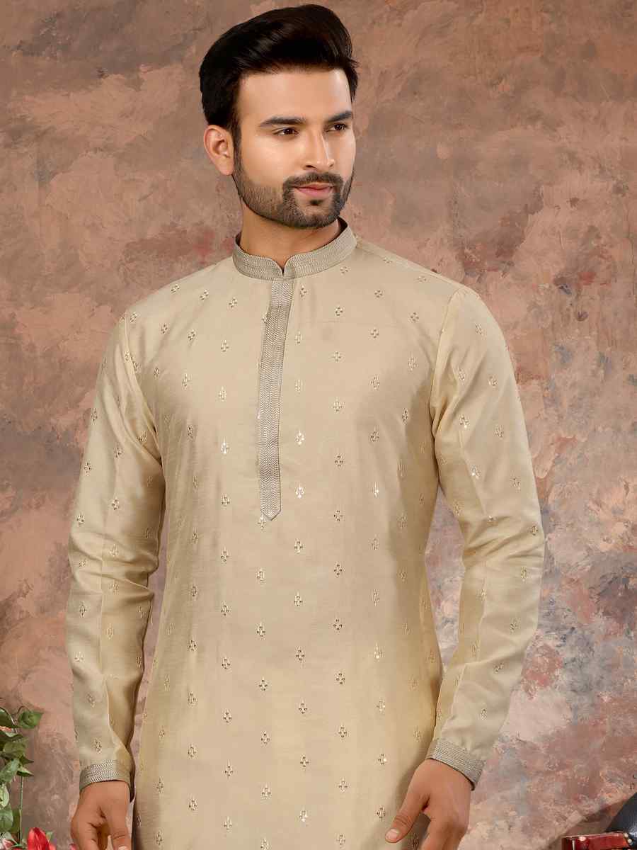 Light Lemon Silk Woven Festival Party Kurta
