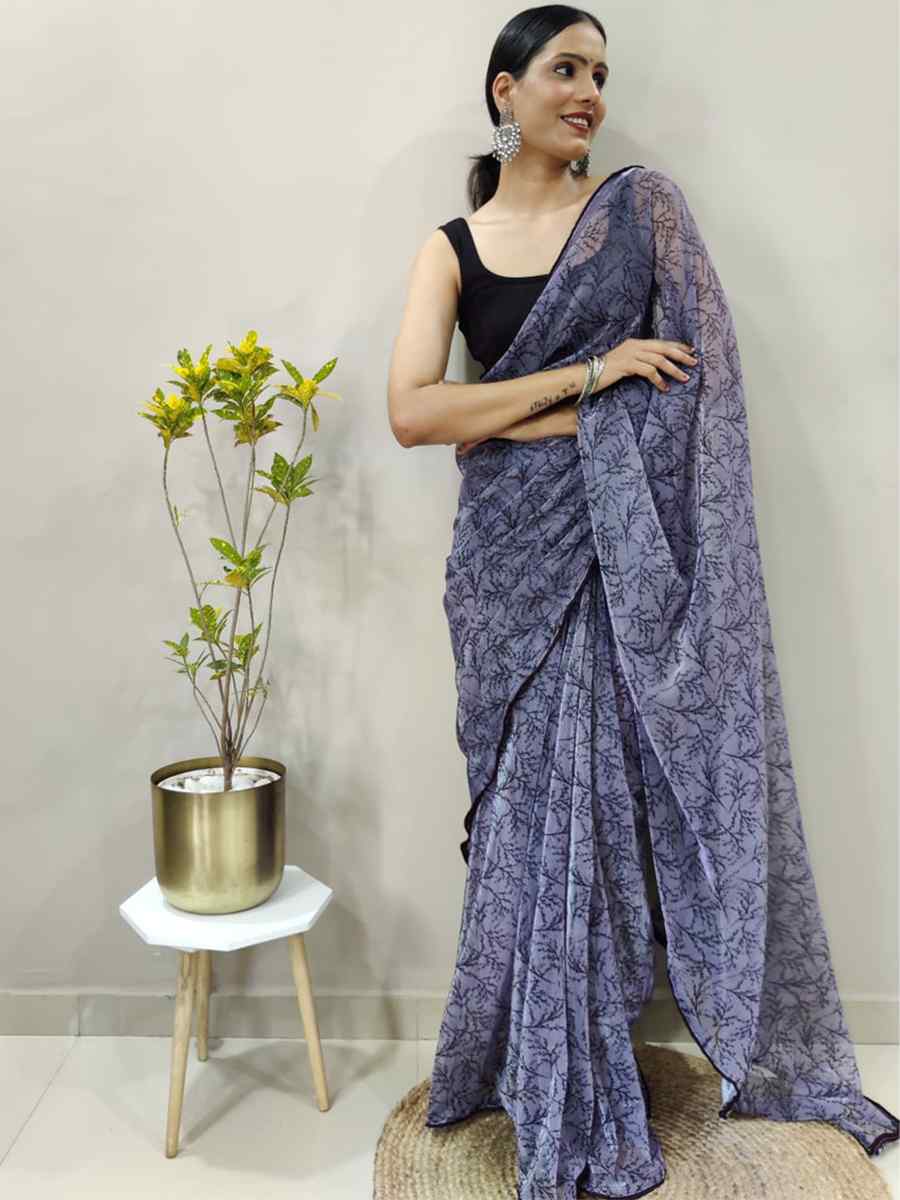 Light Lovender Soft Net Printed Casual Festival Contemporary Saree