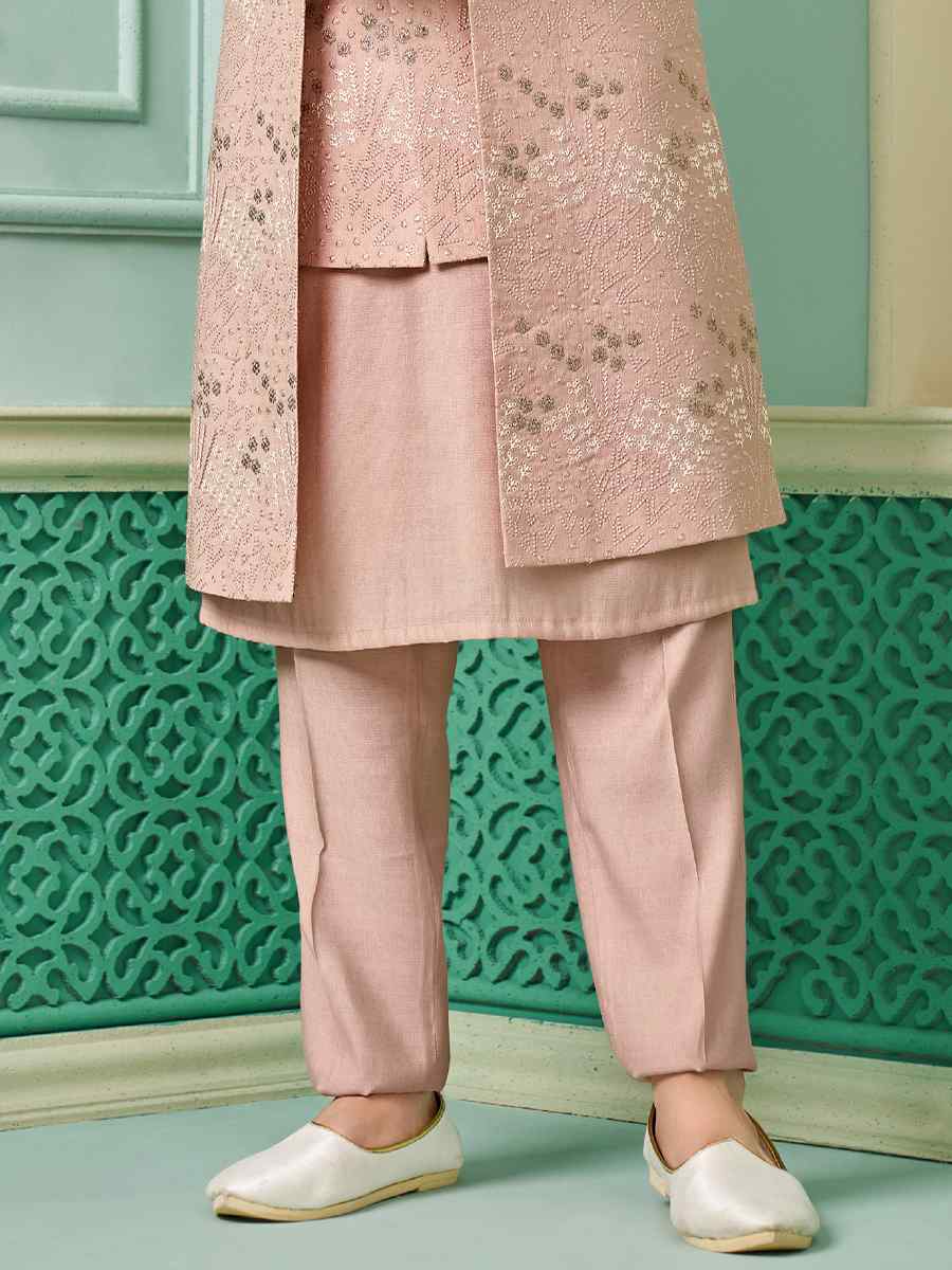 Light Onion Art Banarasi Silk Embroidered Festival Wedding Sherwani