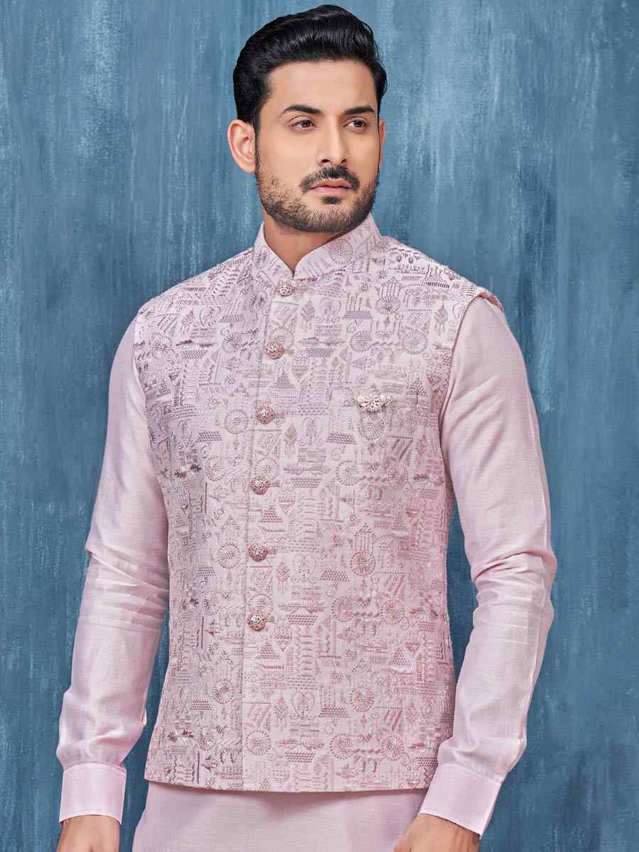 Light Onion Art Banarasi Silk Woven Festival Wedding Kurta