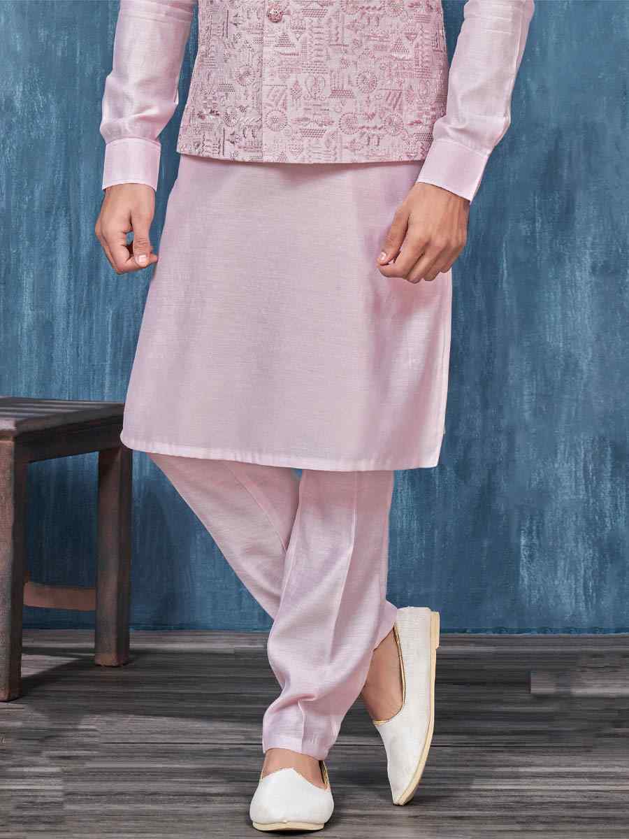 Light Onion Art Banarasi Silk Woven Festival Wedding Kurta