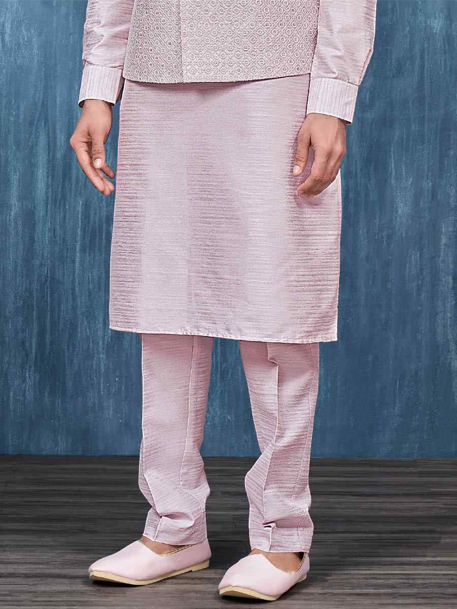Light Onion Art Banarasi Silk Woven Festival Wedding Kurta
