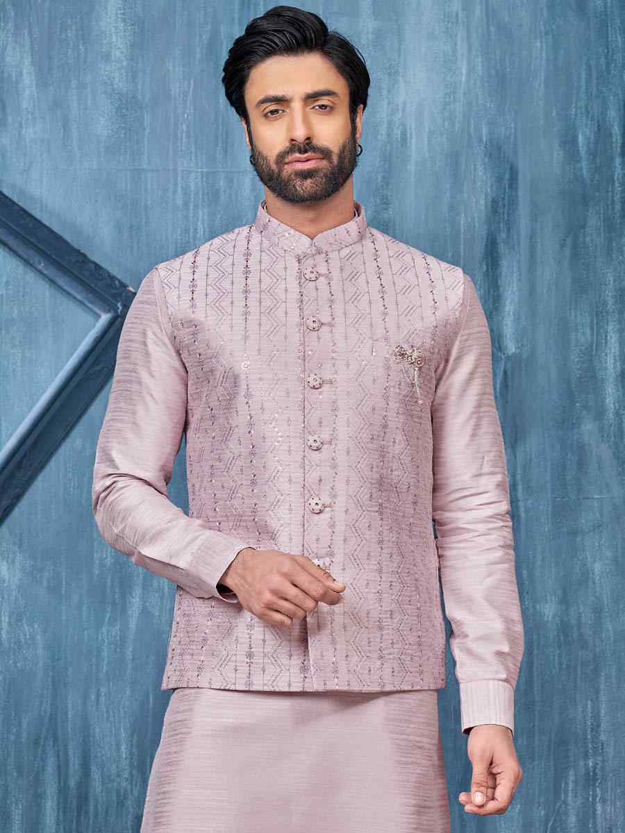 Light Onion Art Banarasi Silk Woven Festival Wedding Kurta