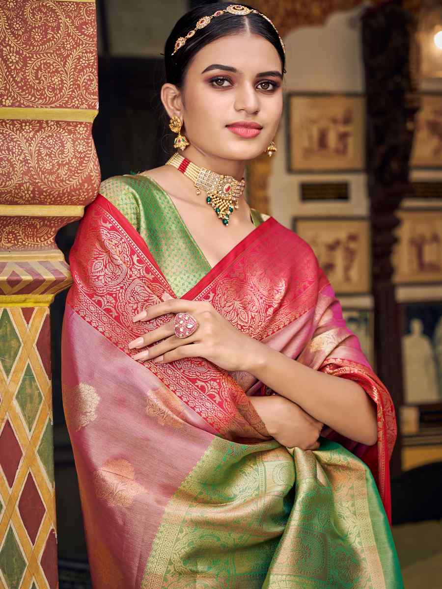 Light Parrot Green Banarasi Silk Handwoven Wedding Festival Heavy Border Saree