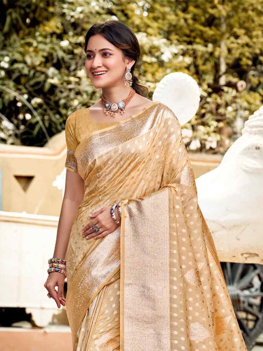 Light Peach Assam Silk Handwoven Festival Wedding Fancy Heavy Border Saree