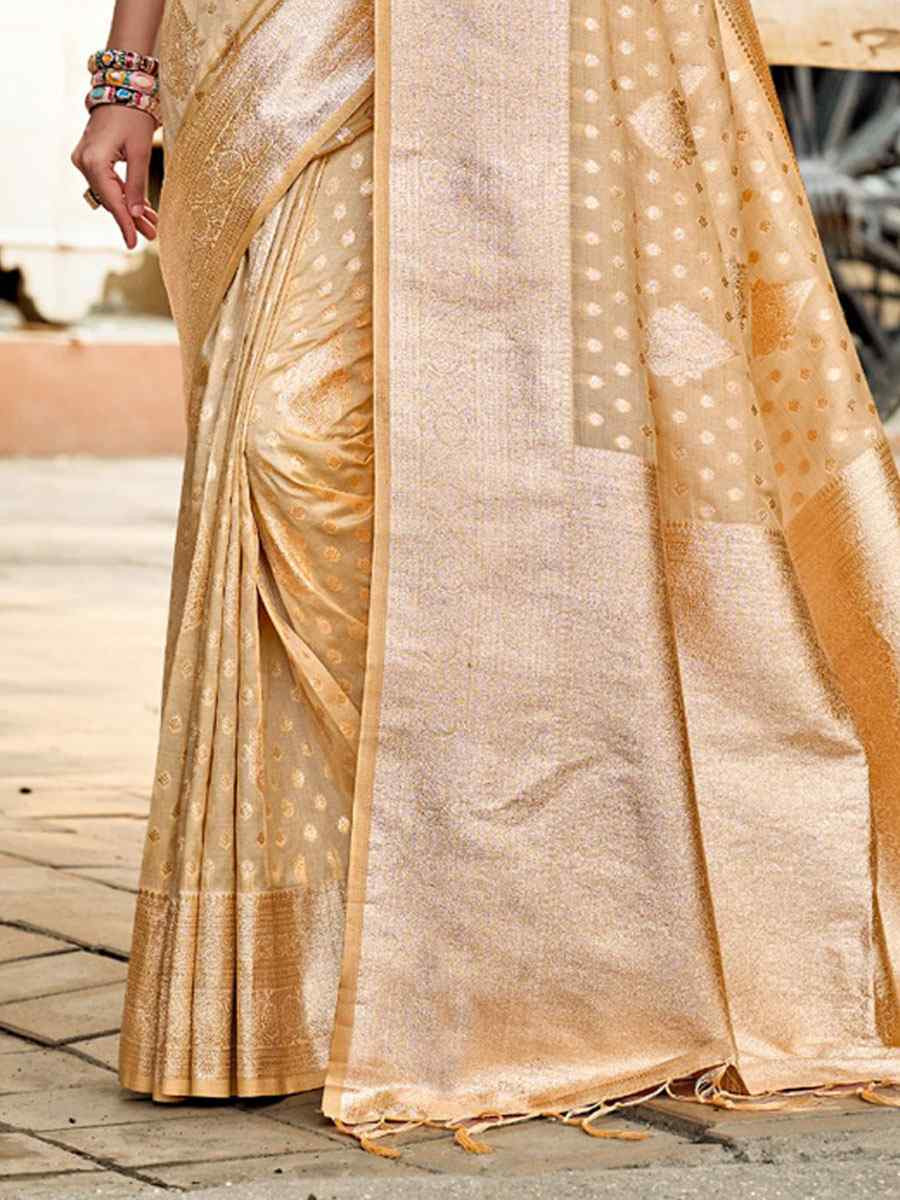 Light Peach Assam Silk Handwoven Festival Wedding Fancy Heavy Border Saree