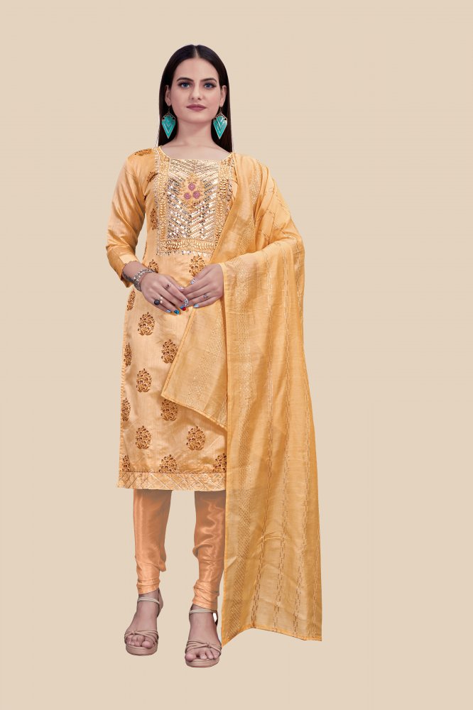 Light Peach Chanderi Printed Sequins Festival Party Churidar Salwar Kameez