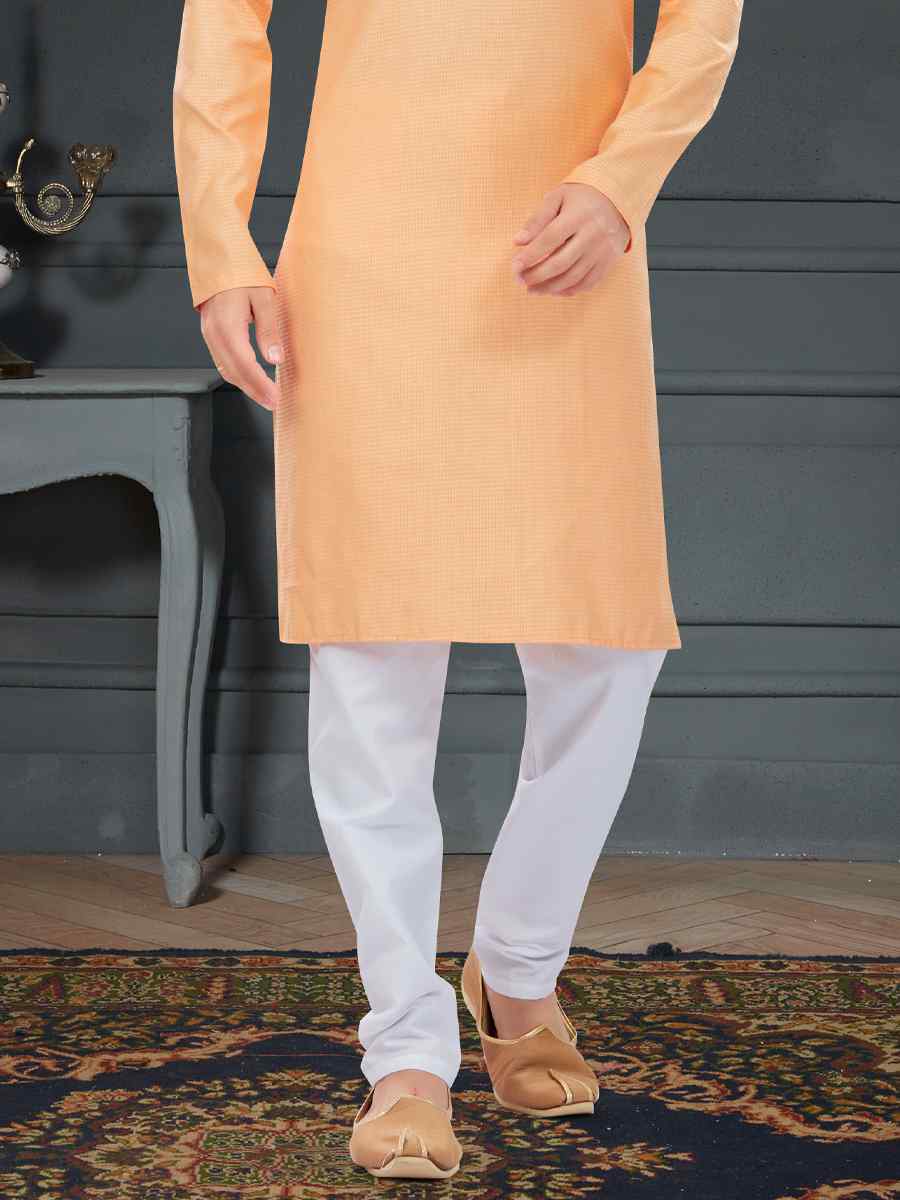Light Peach Cotton Jecquard Printed Festival Party Kurta
