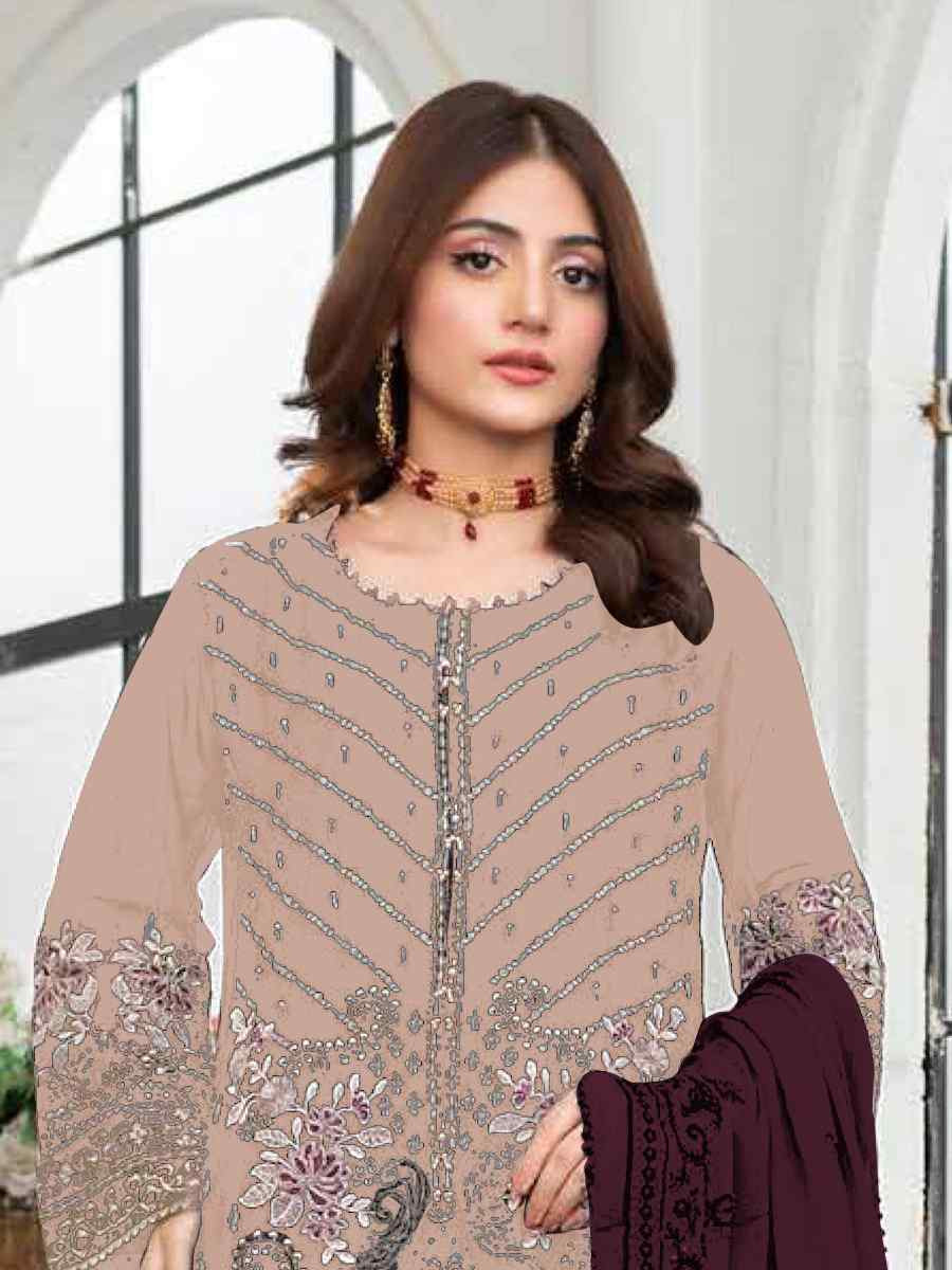 Light Peach Faux Georgette Embroidered Festival Wedding Pant Salwar Kameez