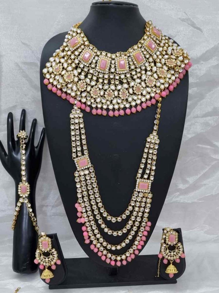 Light Pink Alloy Bridal Wear Diamonds Bridal Sets