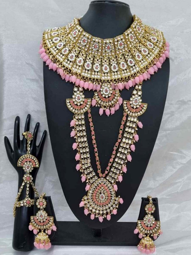 Light Pink Alloy Bridal Wear Diamonds Bridal Sets