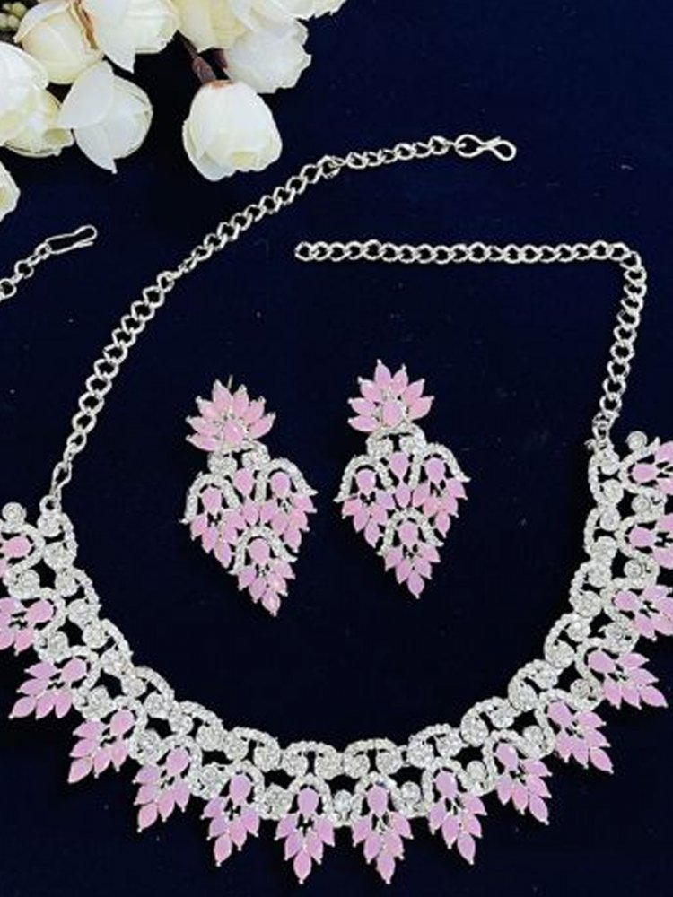Light Pink Alloy Festival Wear Diamonds Necklace