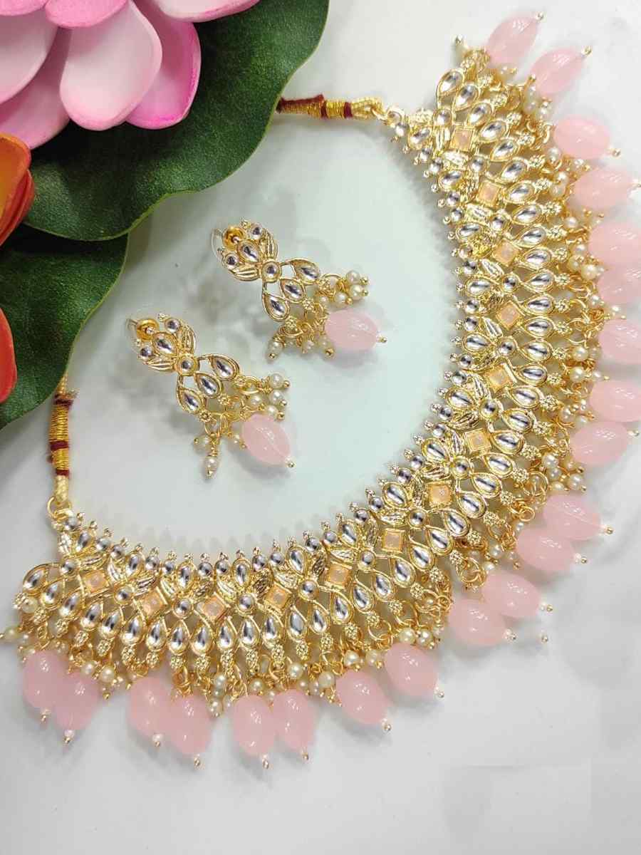 Light Pink Alloy Festival Wear Kundan Necklace