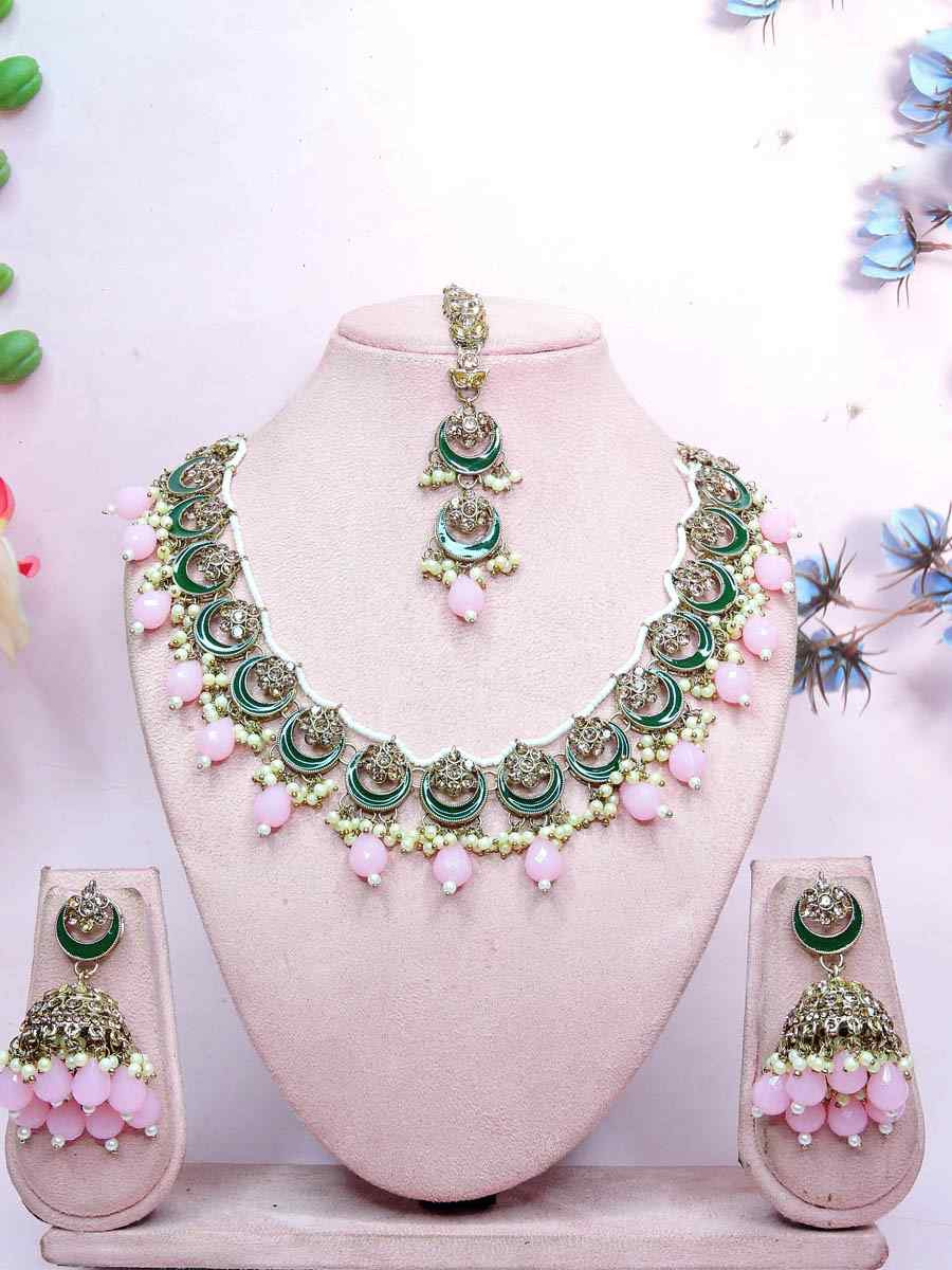 Light Pink Alloy Metal Festival Wear Kundan Necklace