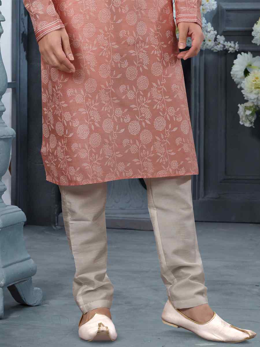 Light Pink Art Silk Woven Festival Party Kurta
