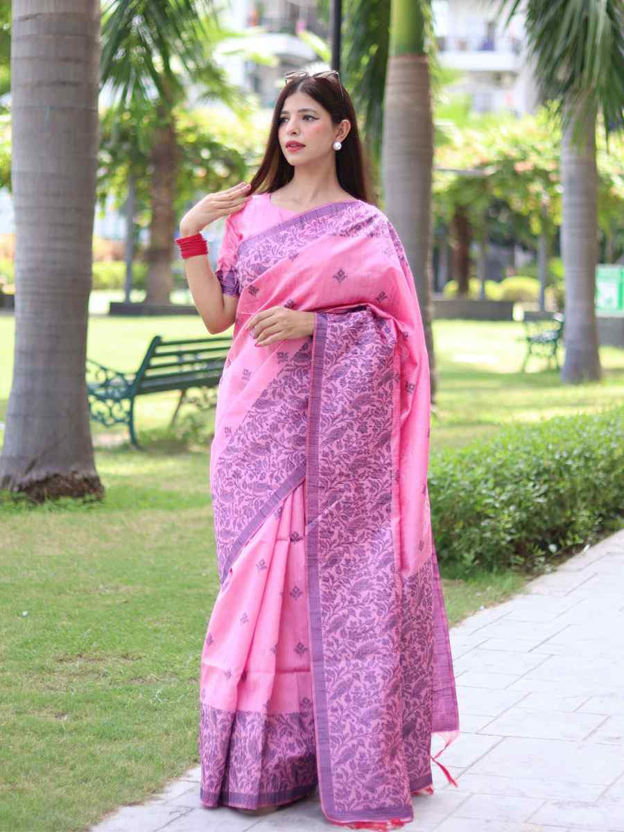 Light Pink Banglori Handloom Raw Silk Handwoven Casual Reception Festival Wedding Fancy Classic Style Sarees