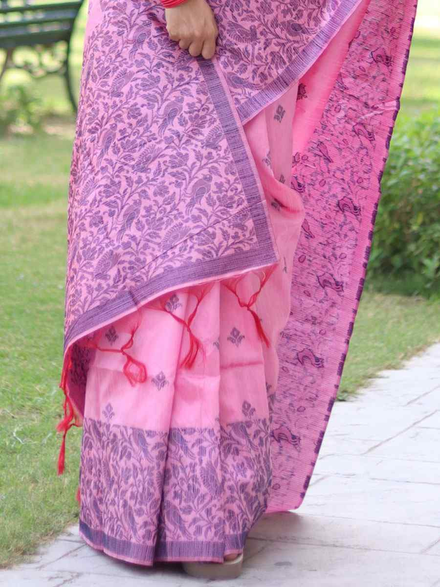 Light Pink Banglori Handloom Raw Silk Handwoven Casual Reception Festival Wedding Fancy Classic Style Sarees