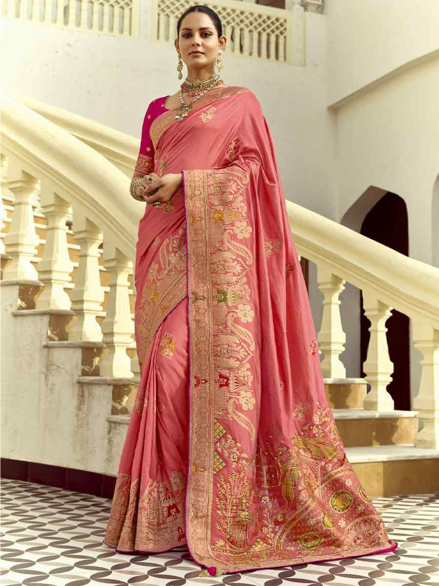 Light Pink Black Viscose Handwoven Festival Wedding Fancy Heavy Border Saree