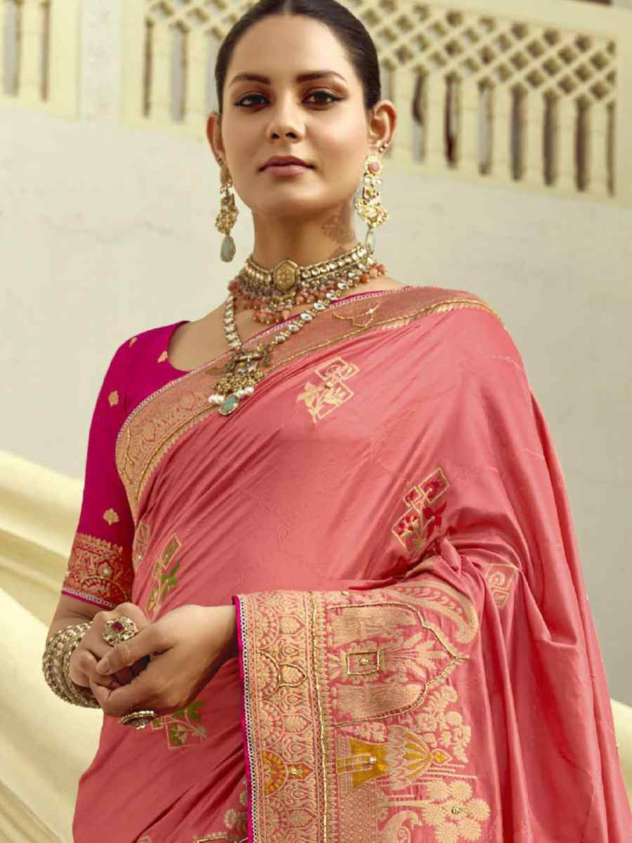 Light Pink Black Viscose Handwoven Festival Wedding Fancy Heavy Border Saree